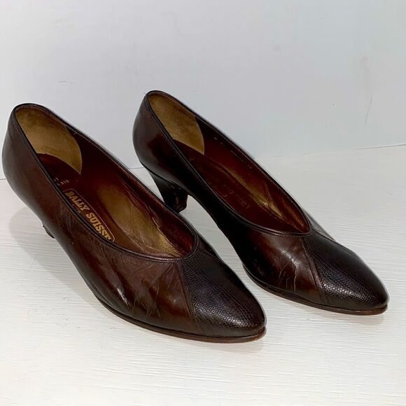 Bally Suisse Bellezza Brown Luxury Leather Snake Print Design Point Toe Pumps - Picture 14 of 17